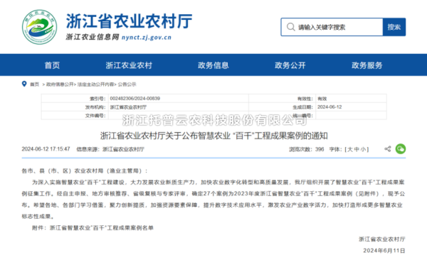 2023年度浙江省智慧農(nóng)業(yè)“百千”工程成果案例公布！托普云農(nóng)4大案例成功入選